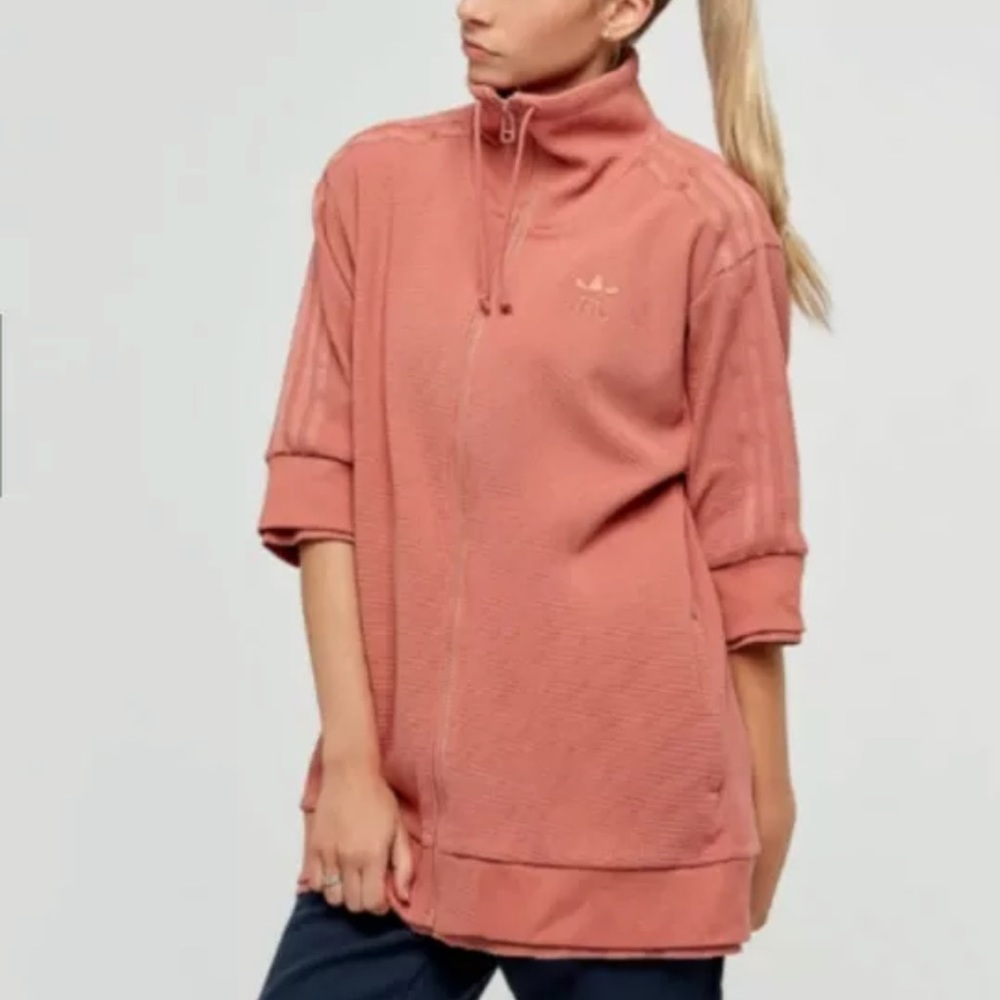Adidas Tubular Track Waffle Knit Zip Jacket Pink Short Sleeve Women’s Small